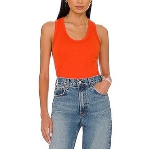 ENZA COSTA Supima Cotton Bold U Racer Tank Womens Small Red Orange NEW